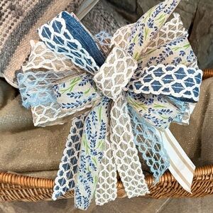 Decorative Blue & Natural Floral Bow - Home Accents Faux Florals